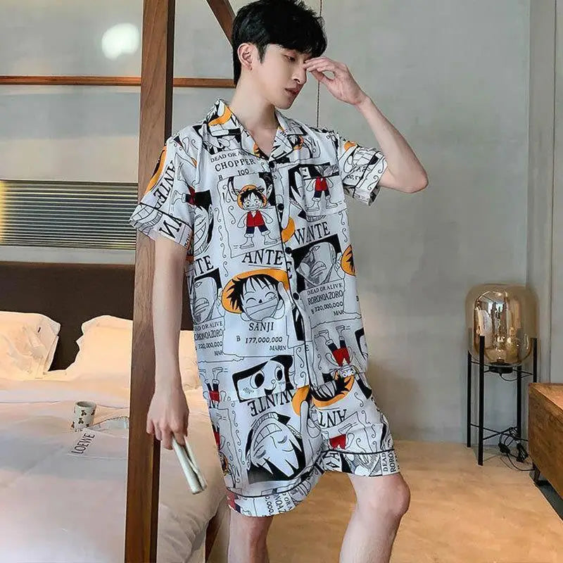 2pcs One Piece Luffy Pajamas Anime Home Clothes Autumn Sleepwear Short