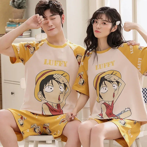 Cute One Piece Luffy Summer cotton couple pajamas  Men's and women's