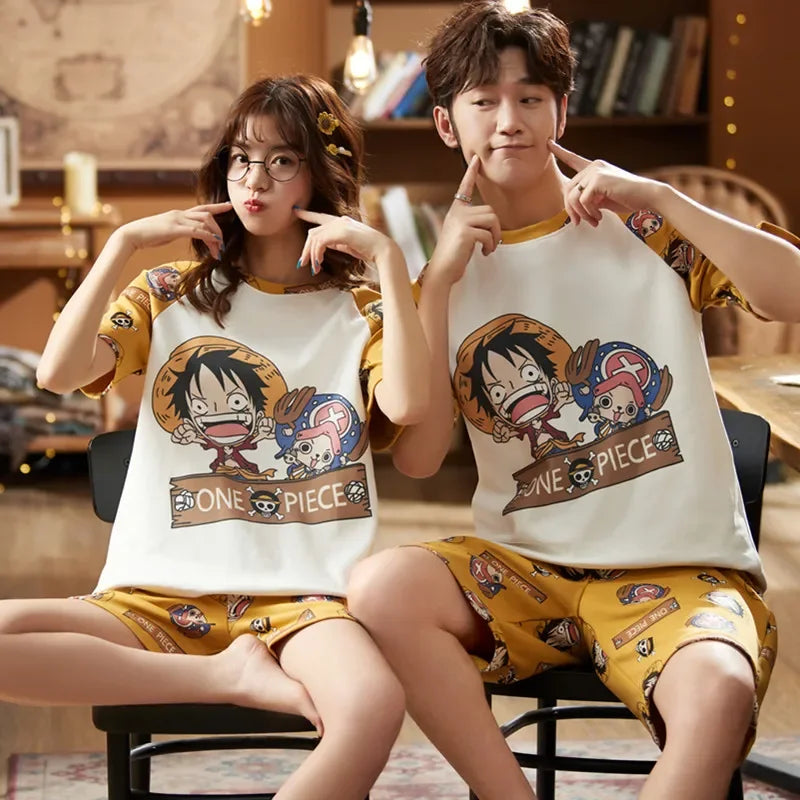 Cute One Piece Luffy Summer cotton couple pajamas  Men's and women's