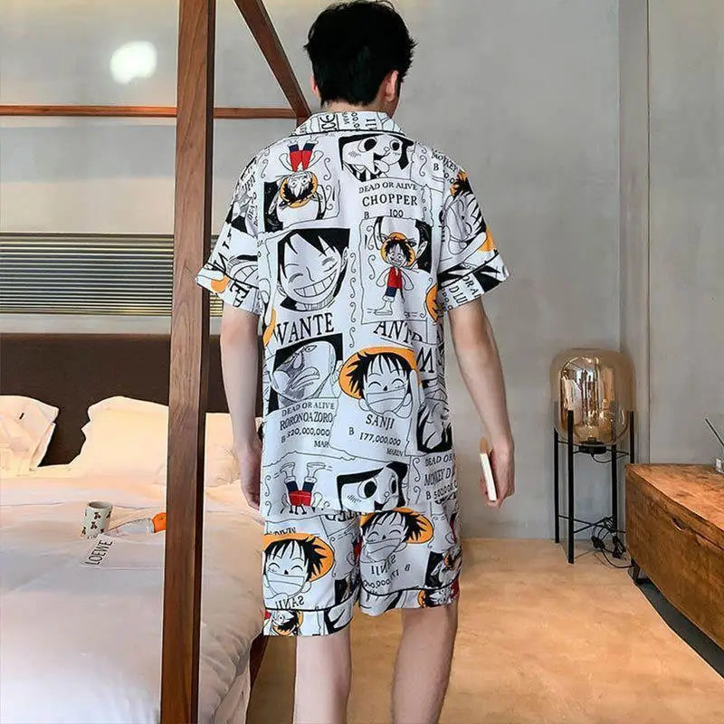 2pcs One Piece Luffy Pajamas Anime Home Clothes Autumn Sleepwear Short