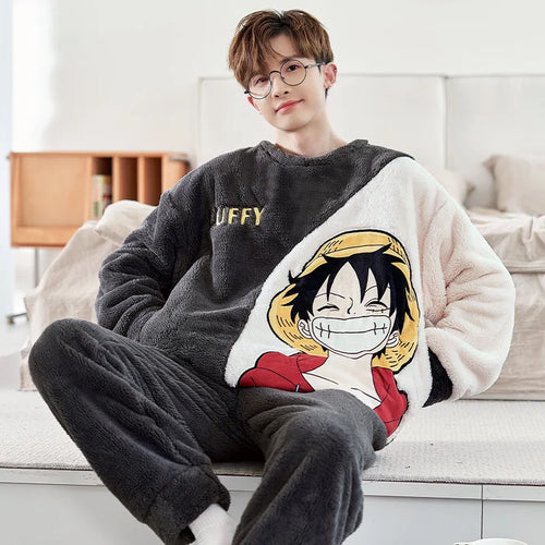 Anime Halloween One Piece Luffy Pajamas Winter Warm Nightwear Long